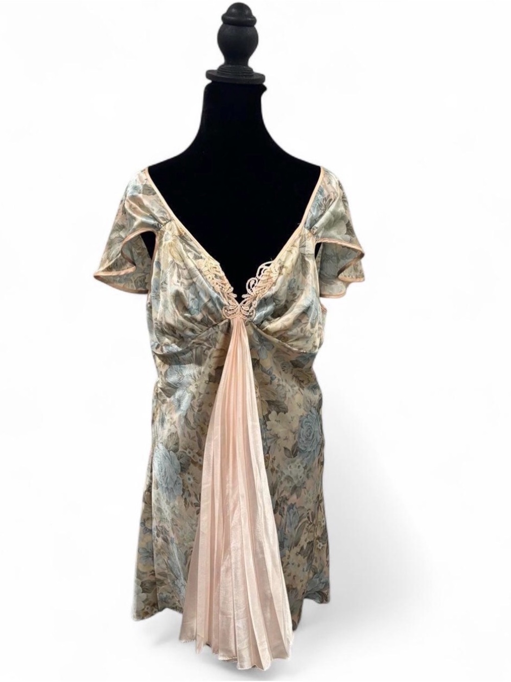 Satin Floral Dress with Pink Draped Panel